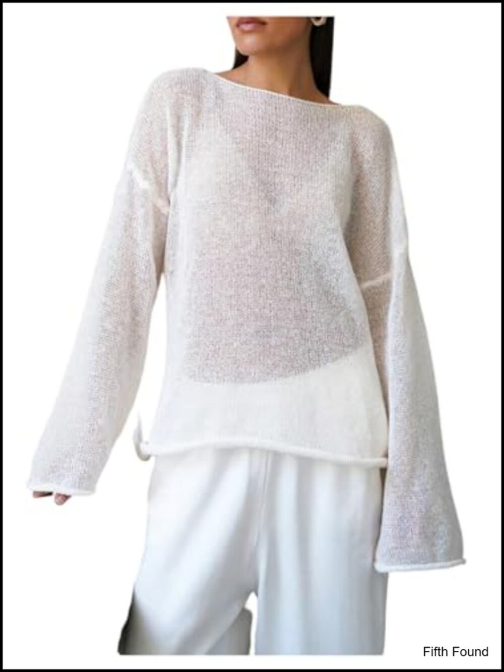 Sheer Mesh Long Sleeve Fuzzy Pullover Sweater Boat Neck Drop Shoulder Loose Fit